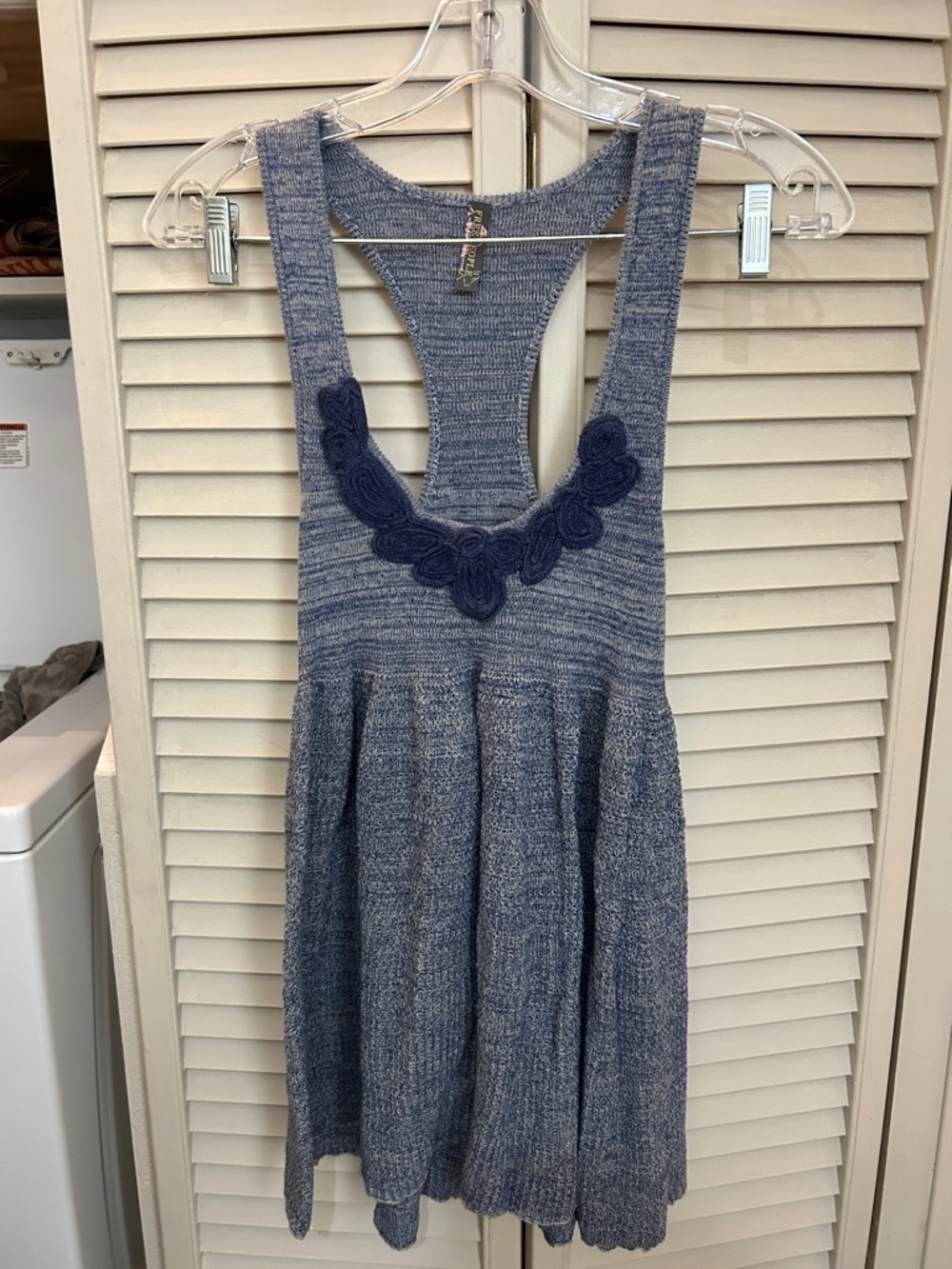 Free people 100% cotton blue Knit Racerback tank top floral scoop neckline